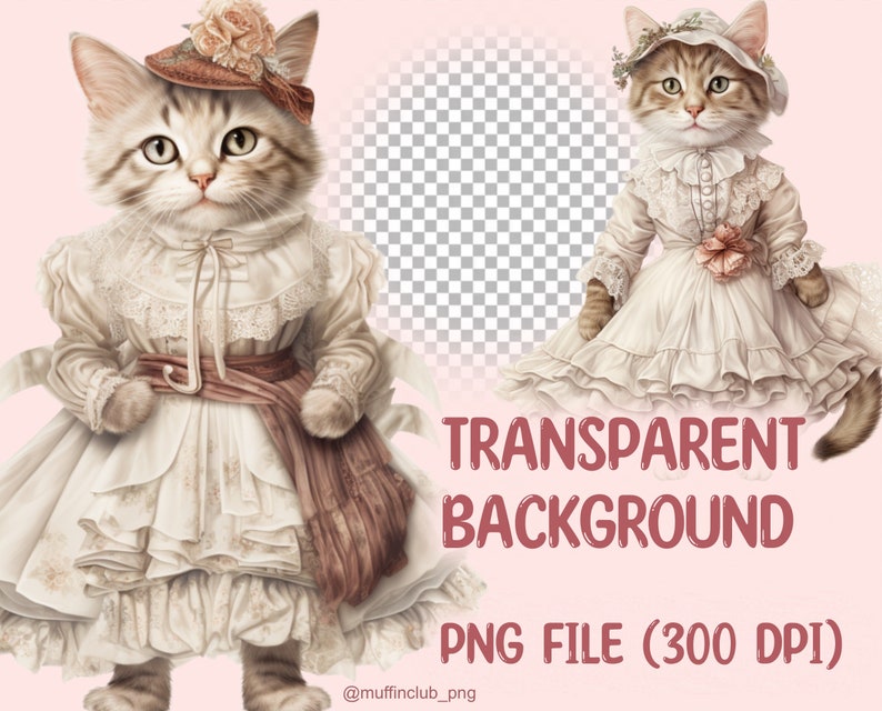 Watercolour Cats in Clothes Clipart, Fairytale Kittens PNG Digital