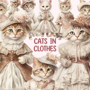 Watercolour Cats in clothes Clipart, Fairytale Kittens PNG Digital Image Downloads for Card Making, Scrapbook, Junk Journal, Paper Crafts