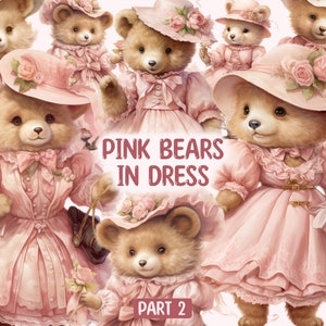 Watercolour Pink Bear Clipart, Bears lady PNG Digital Image Downloads for Card Making, Scrapbook, Junk Journal, Paper Crafts