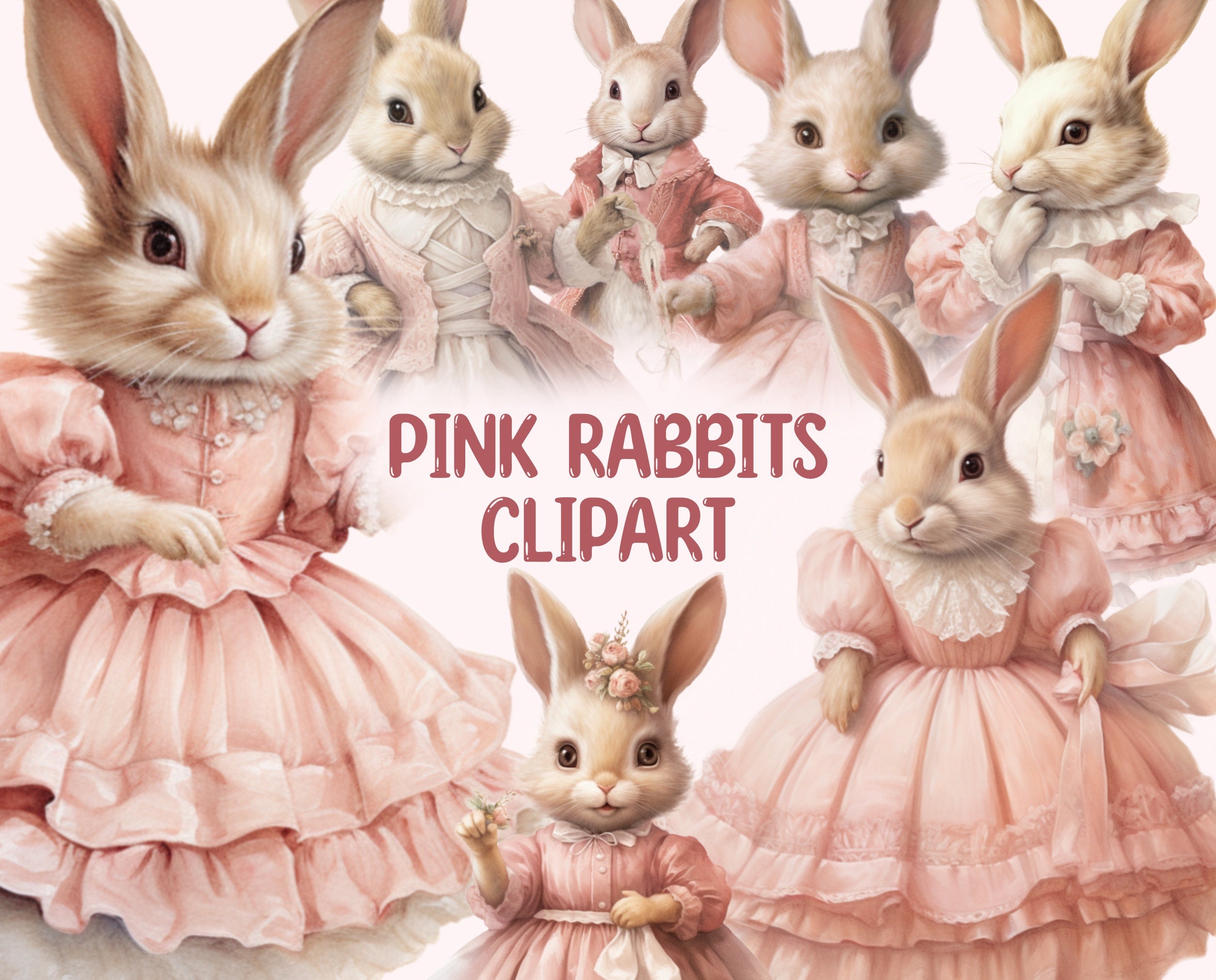 Watercolour Pink Rabbits Clipart, Fairytale Bunny PNG Digital Image ...
