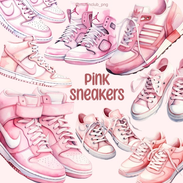 Watercolour pink sneakers Clipart, Shoes PNG Digital Image Downloads for Card Making, Scrapbook, Junk Journal, Paper Crafts