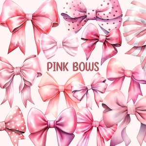 Bow pink Watercolour Clipart Bundle, Pink Bowtie png, Satin Bow PNG Digital Image Downloads for Card Making, Scrapbook, Junk Journal