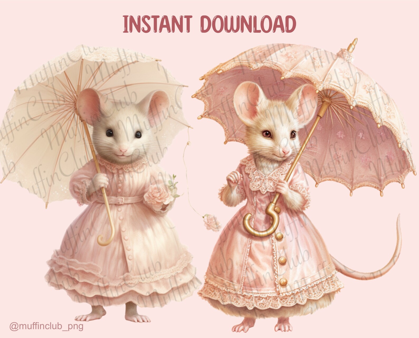 Watercolour Pink Mouses Clipart, Fairytale Mouse PNG Digital Image ...
