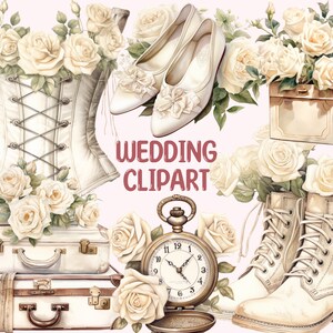 Vintage Wedding Rose Watercolour Ivory Clipart, Bride PNG Digital Image Downloads for Card Making, Scrapbook, Junk Journal, Paper Crafts
