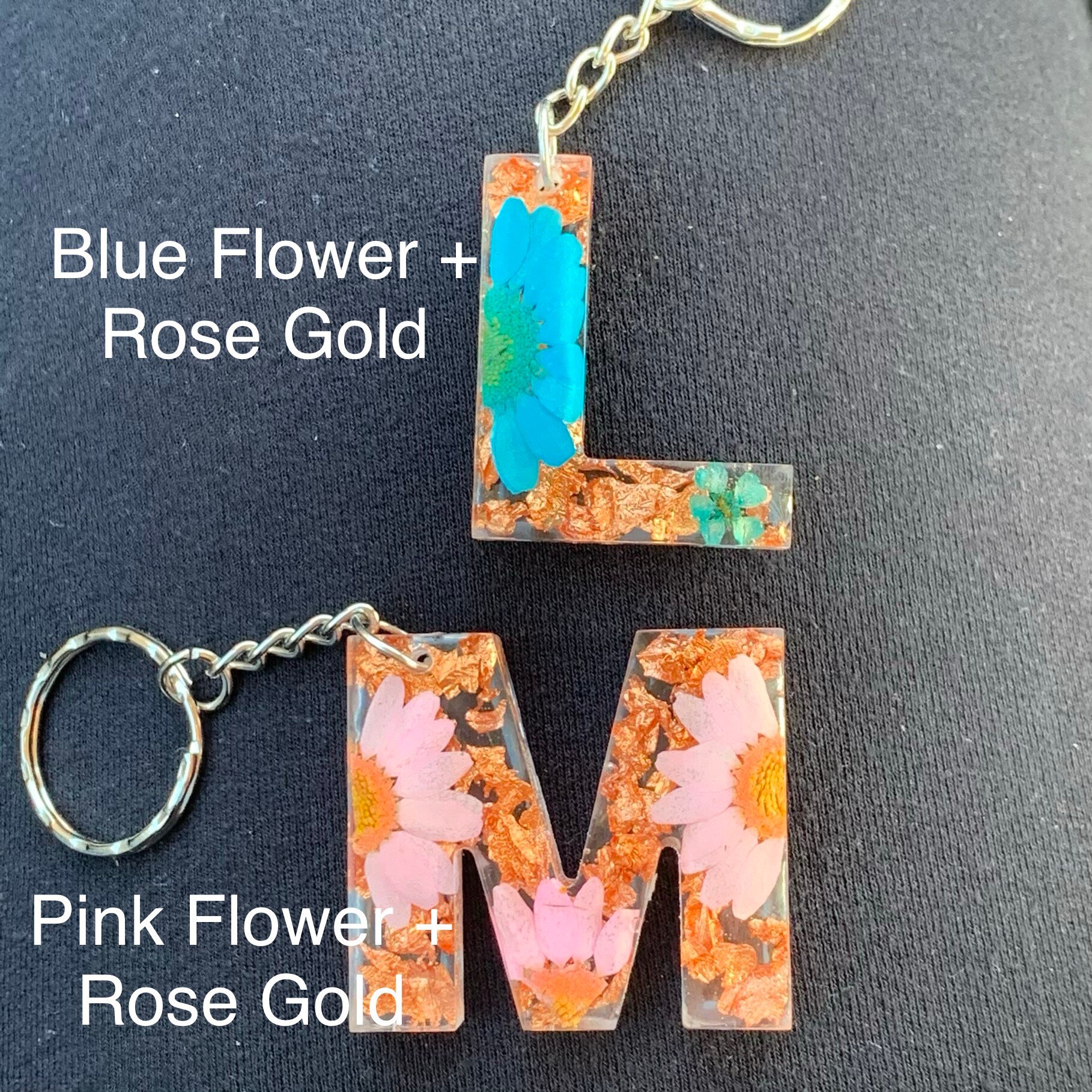 Pressed Flower Letter Keychains Resin Alphabet Keyrings Etsy