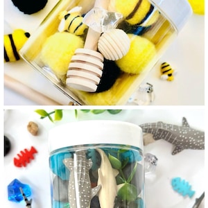 Sharks, Honey Bee,  Homemade Sensory Dough Jar, Homemade Play Dough,  Class Favors, Imagination at Play, Party Favors, Ocean Creatures