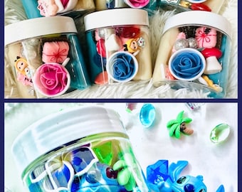 Alice in Wonderland, Lilo and Stitch Homemade Sensory Jar, Homemade Play Dough, Sensory Kit, Tea Party, Class Favors, Party Favors, Alien