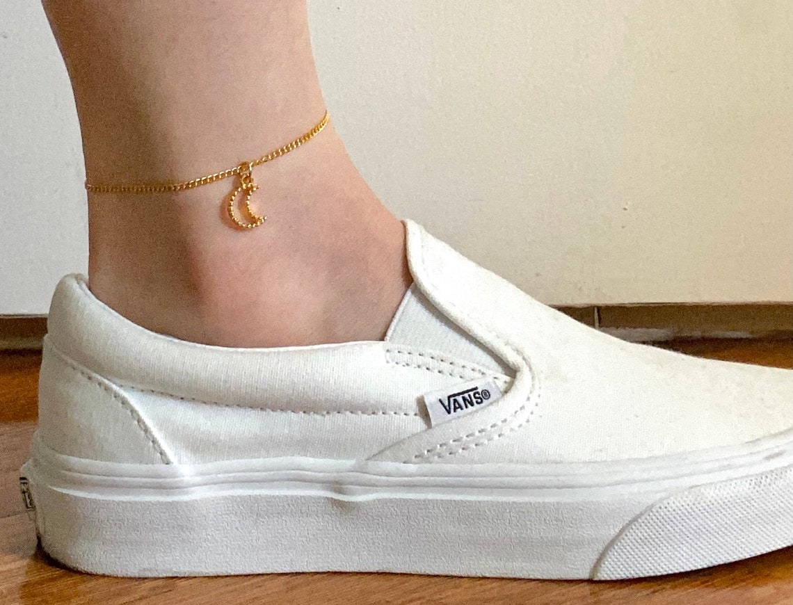 Gold Moon Anklet Crescent Moon Anklet Moon Charm Anklet Etsy