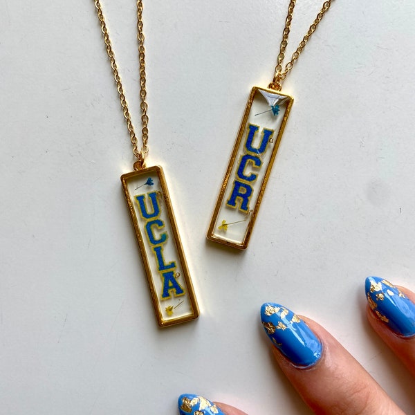 カスタムカレッジバーネックレス：金/銀メッキ、押し花、大学卒業記念品