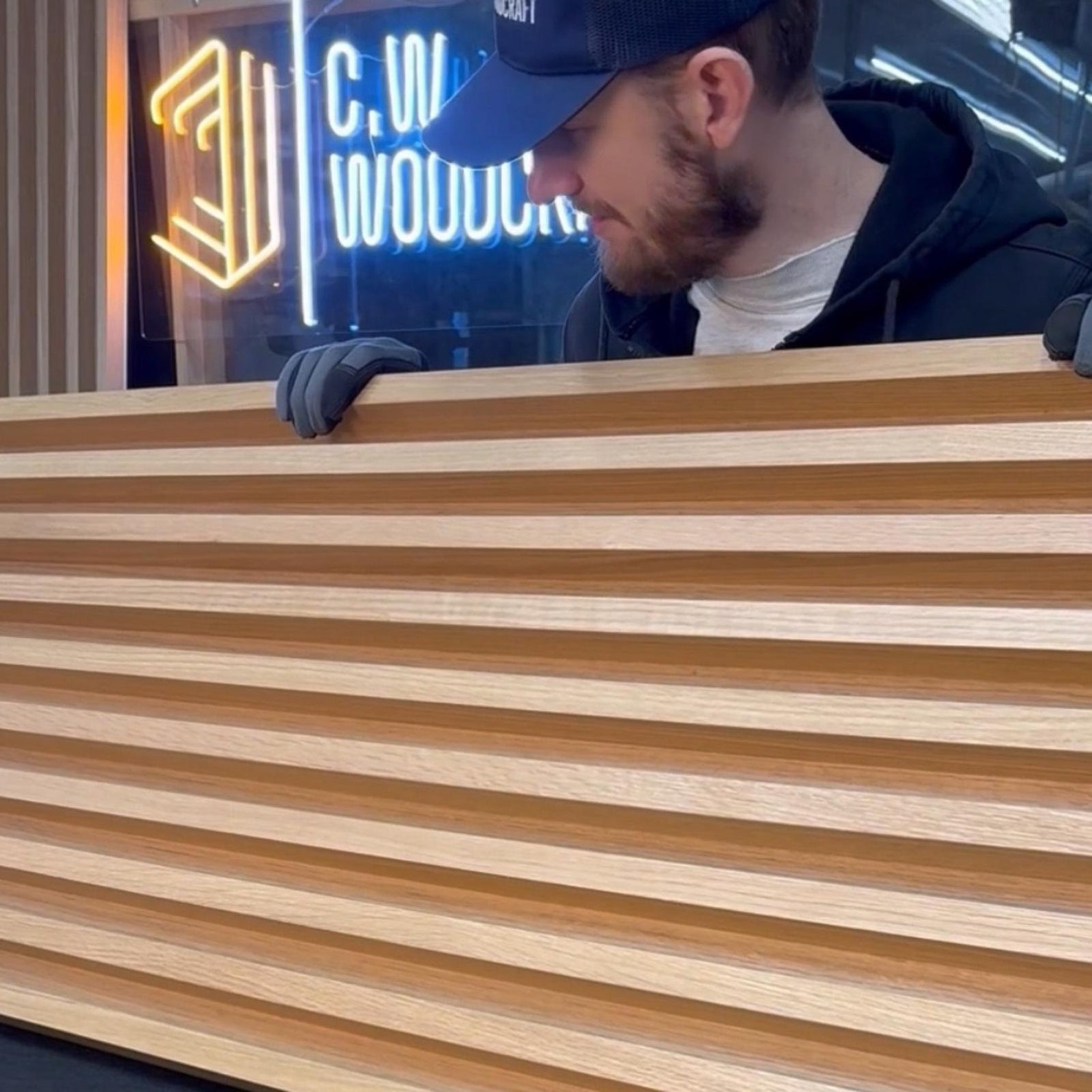 White Oak Wood Wall Panel With Optional LED Lighting - Modern Reception ...