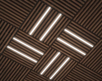 Ceiling Tiles Made of Wood Slats  | Optional Lighting Integration | Acoustical | Custom Wood Ceiling Panels