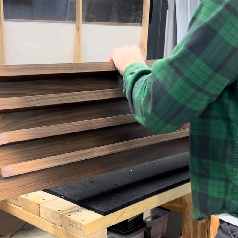 View of Walnut on Walnut Wood Ceiling Panels | Custom Reception Desk Area ...