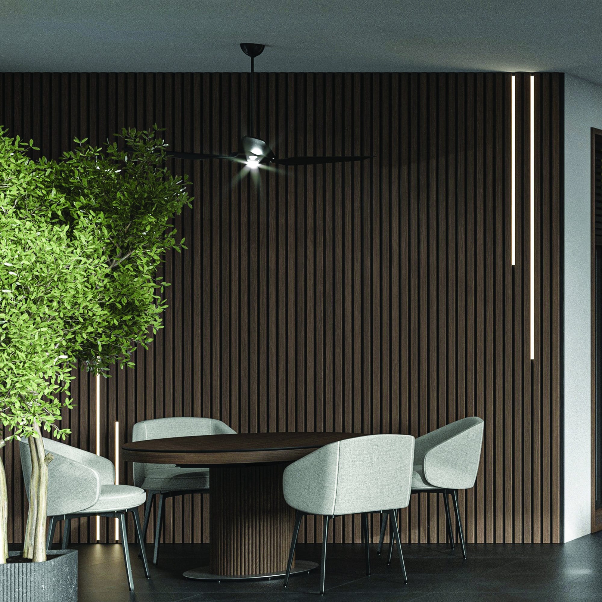 Flat Walnut Acoustical Wall Panels With Integrated LED Flat Walnut Acoustical Wall Panels With Integrated LED