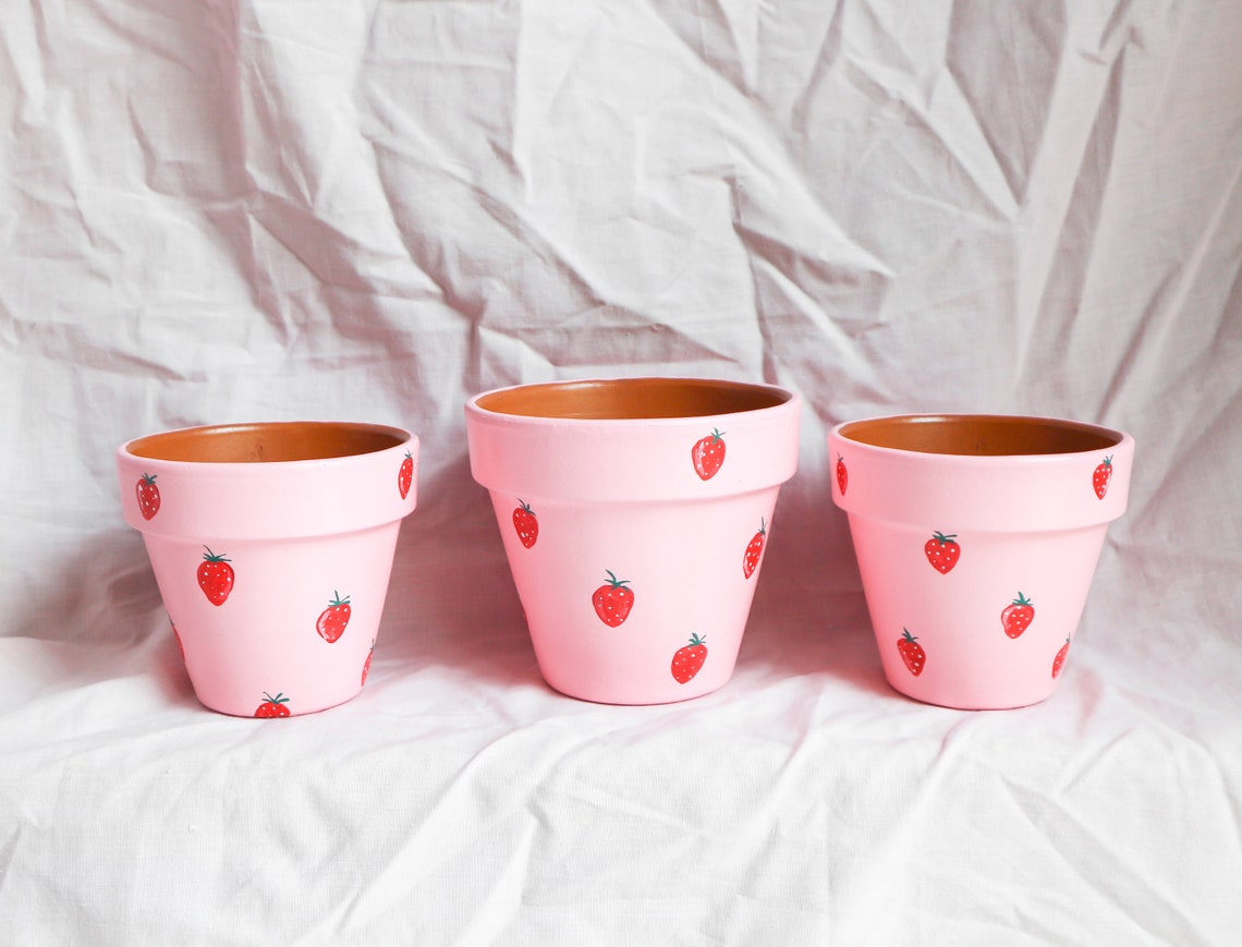 Hand Painted Strawberry Terracotta Pot // Juniper Plant Pot Etsy