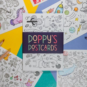 Kids colouring in postcards - mixed pack of 8 activity cards for lockdown fun and pen pal writing
