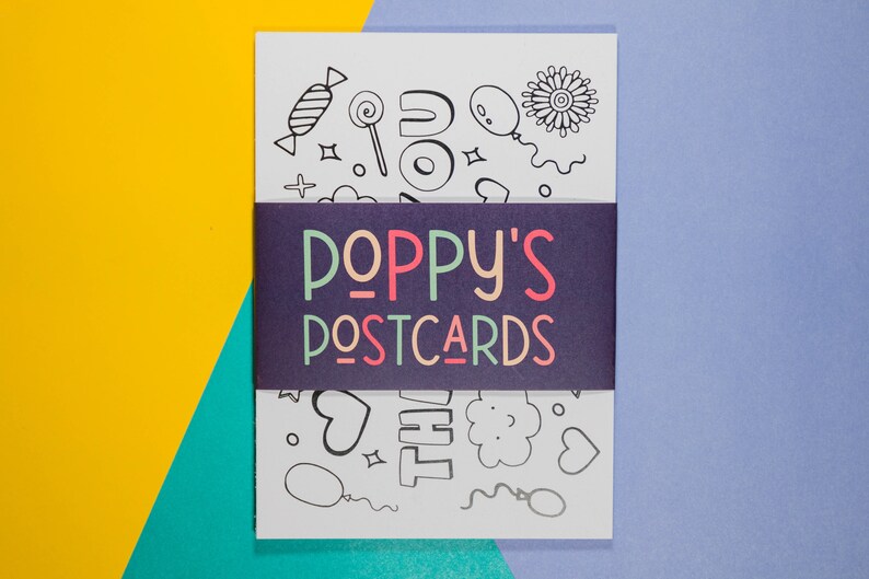 Kids colouring in thank you postcards 8 activity cards for lockdown fun and pen pal writing