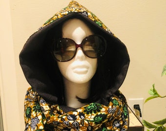 Handmade Wool Lined African Print Infinity Scarf Hoodie