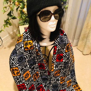 Reversible African Ankara Scarf: Wool Lined Boho Shawl