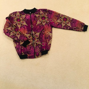 African Print Floral Women&#39;s Bomber Jacket / Ankara Bomber jacket / African jacket