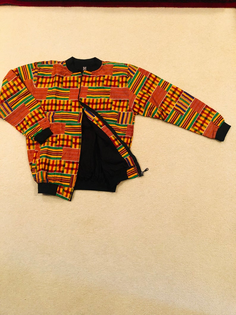 Chaqueta bomber con estampado africano Kente para mujer: Chaqueta de algodón Ankara imagen 2