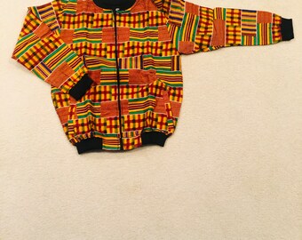 Kente African Print Women's Bomber Jacket: Ankara Cotton Jacket
