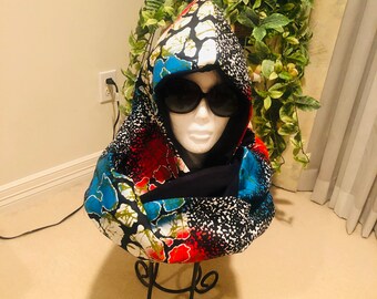 Handmade Wool Lined African Ankara Infinity Scarf Hoodie