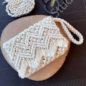 Macrame Bag, Handle Shoulder Purse, Bohemian Macrame Handbag, Handwoven Beach Bag, Crochet Tassel Bag, Macrame Tote Bag