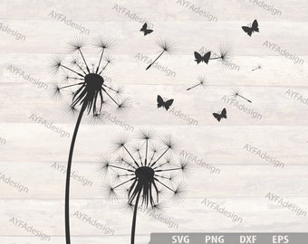 Dandelion Svg, Dandelion Plants Svg, Dandelion with Butterflies, Dandelion Vector, Dandelion Design, Svg, Png, Dxf, Eps, Digital Download