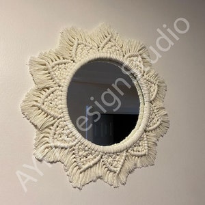 Macrame Mirror, Macrame Wall Decoration, Macrame Round Mirror, Housewarming Gift, Woven Wall Mirror, Bohemian Home Decor