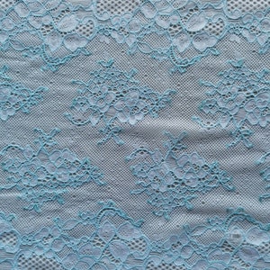 White color Stretch Lace Trim, with blue flowers Elastic Lace - width 23 cm, length 1 m