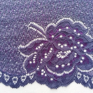 Purple color Stretch Lace Trim, Floral Elastic Lace - width 21 cm, length 1 m