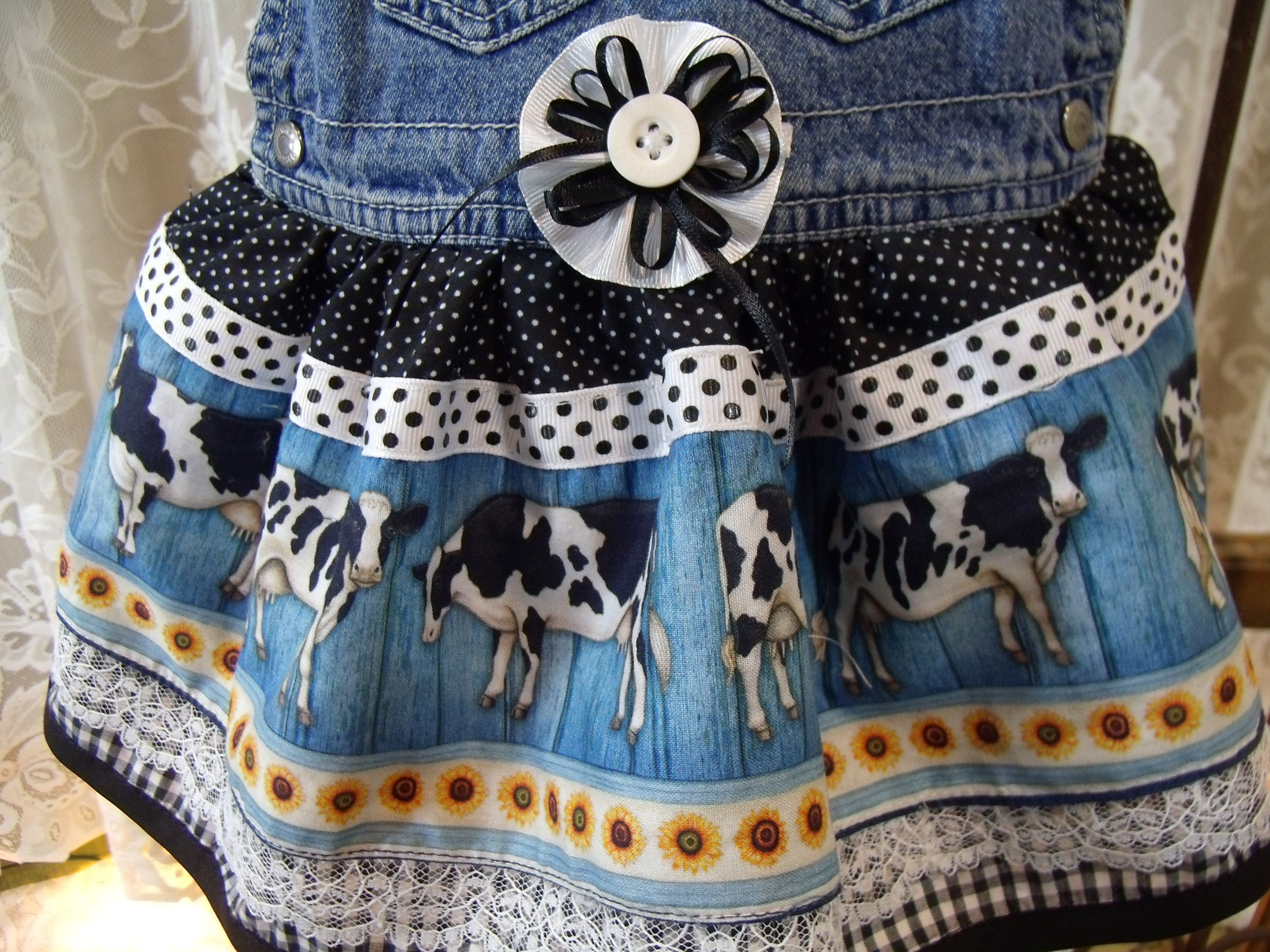 Dairy Cow Cute Upcycled Overalls for Little Girls Size 36 Etsy