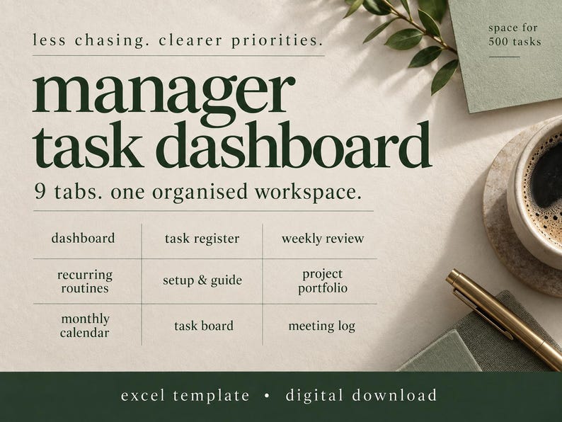 Manager Task Dashboard Excel Template | Team Task Tracker, Project ...