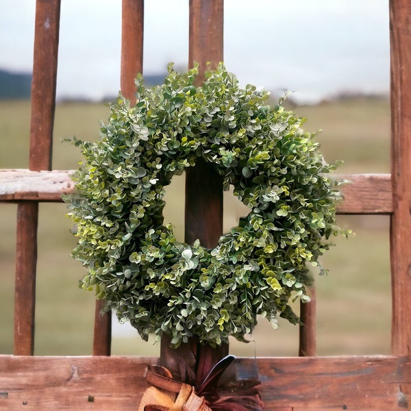 Simple Eucalyptus Wreath, Faux Foliage Front Door Wreath, Evergreen All Year Round Wreath, Porch Wreath, Outdoor Indoor Wreath, Rustic