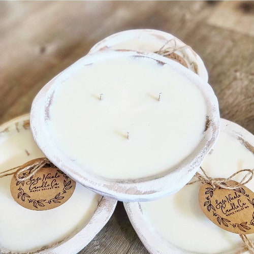 3 Wick Dough Bowl Soy Candle in Natural Wood or White Etsy