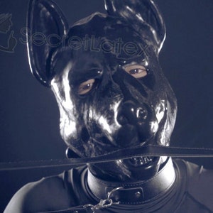 Black Latex Dog Hood Rubber Puppy German Shepherd Fetish Full Head Bondage Mask Zipper - Custom Holes