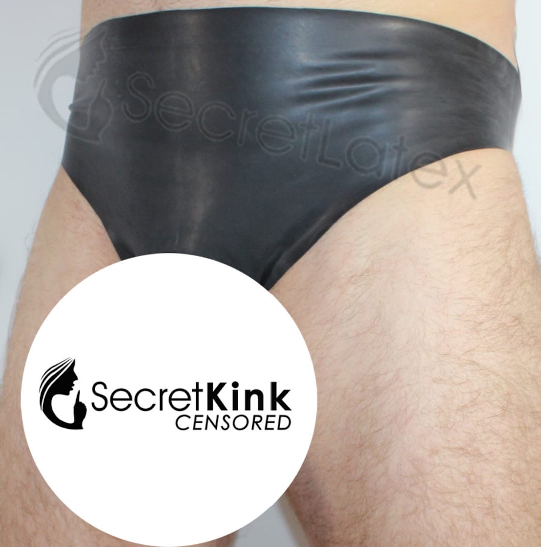 Black Latex Moulded Rubber Pants Briefs Boxers With Open Sheath