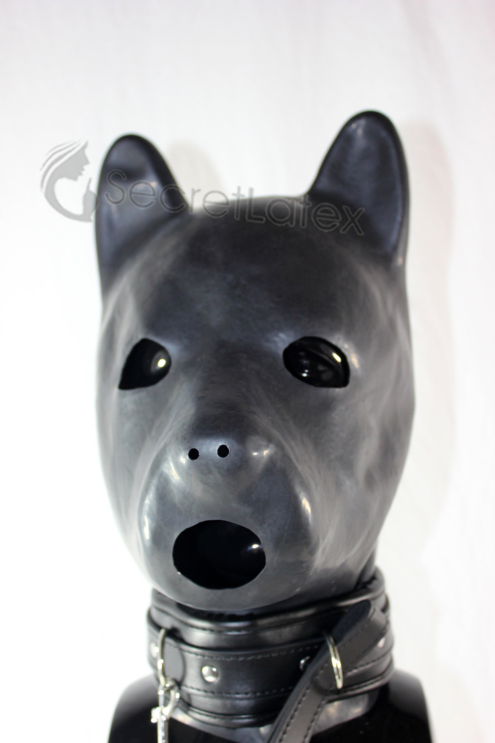 Черный латекс Собака Капюшон Резиновый Щенок Фетиш Полная 2 - изображение 