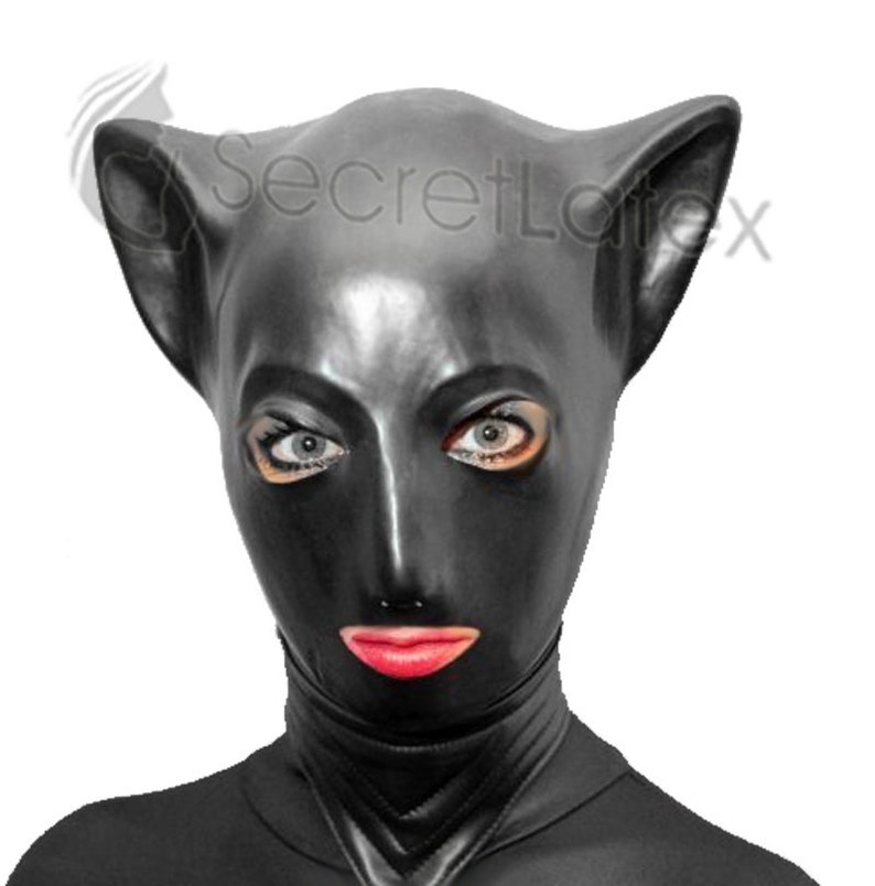 Latex Cat Hood Rubber Fetish Full Head Bondage Mask Zipper Etsy