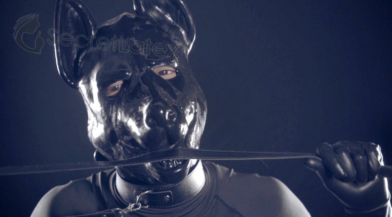 Black Latex Dog Hood Rubber Puppy German Shepherd Fetish Full Head Bondage Mask Zipper - Custom Holes 