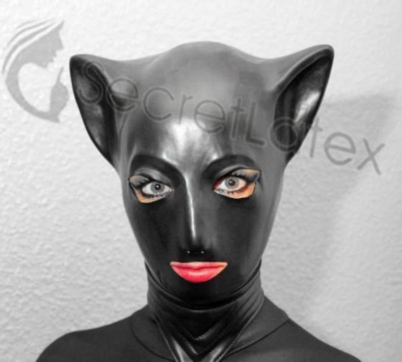 Latex Cat Hood Rubber Fetish Full Head Bondage Mask Zipper Etsy UK
