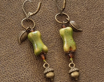 green dragon bone earrings • antique brass forest jewelry • autumnal fantasy accessories