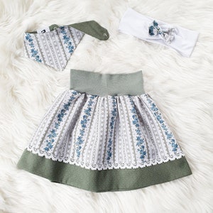 Trachtenrock Mädchen grün blau Rosenmuster mit Spitze Trachtenrock Baby Tracht für Mädchen Mädchen Rock mit Spitze Kinderrock Bild 1