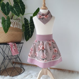 Traditional skirt girls taupe-pink roses with lace Traditional skirt baby Costume for girls Girls skirt with lace Children's skirt image 7