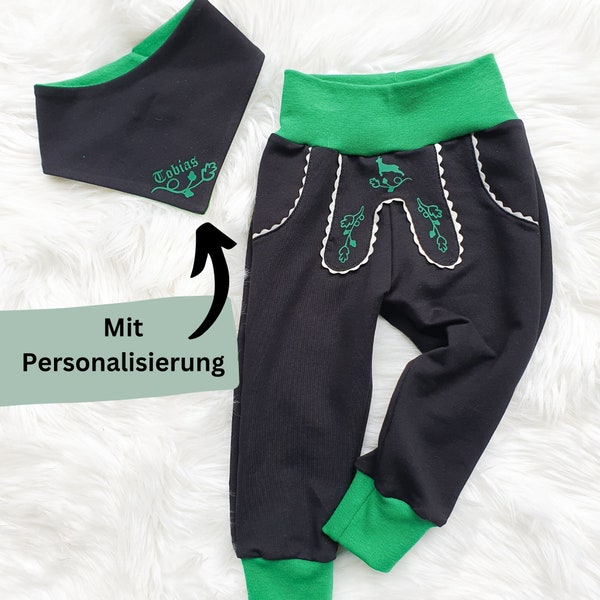 Trachtenhose in Lederhosenoptik für Babys und Kinder | schwarz grün | Tracht für Jungs |vegane Lederhose | Taufoutfit Junge