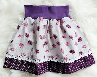 Trachten skirt girls gray purple flowers with lace | Bavarian skirt baby | costume for girls | girls skirt with lace | kids skirt