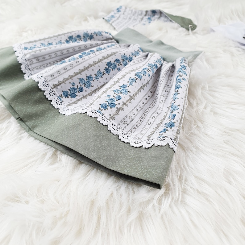 Trachtenrock Mädchen grün blau Rosenmuster mit Spitze Trachtenrock Baby Tracht für Mädchen Mädchen Rock mit Spitze Kinderrock Bild 4