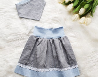 Trachten skirt girls gray blue with lace | Bavarian skirt baby | costume for girls | girls skirt with lace | kids skirt