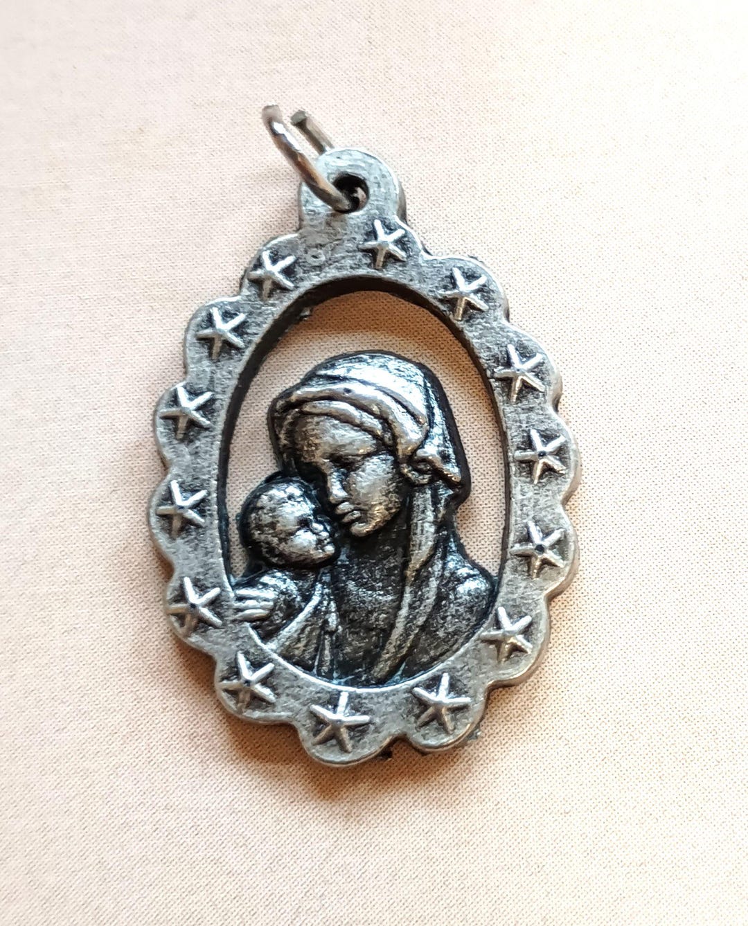 Vintage Madonna and Child Virgin Mary Sacred Heart Medal - Etsy