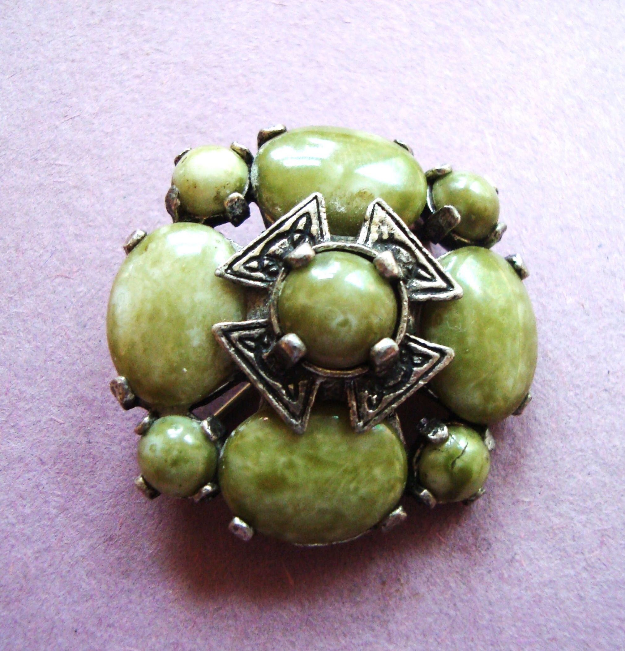 Vintage Miracle Celtic Brooch or Pin Connemara Marble Effect
